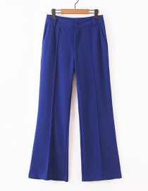 Fashion Blue Solid Color Straight Pants