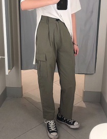 Fashion Green Tooling High Waist Straight Pants