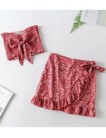 Fashion Red Ruffled Printed Tie Knot Set