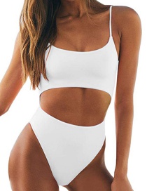 Fashion White Open Back Strap Bandage One-piece Swimsuit