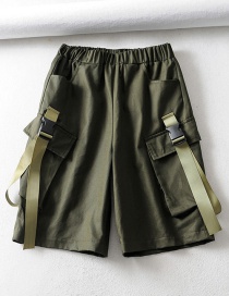 Fashion Green Five-point Tie Stitching Tooling Shorts