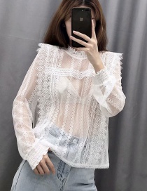 Fashion White Lace Stitching Perspective Shirt