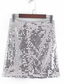 Fashion Silver Sequined Stitching Skirt