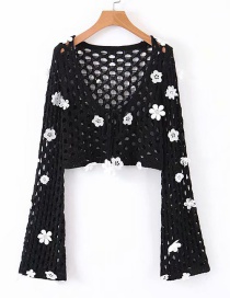 Fashion Black Crocheted V-neck Sweater Sweater