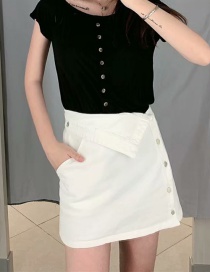 Fashion White Cuffed Denim Irregular Skirt