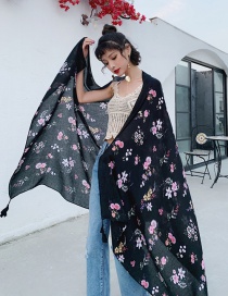 Fashion Black Cotton And Linen Printed Scarves