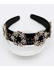 Fashion Black Full Diamond Pearl Circle Geometric Headband