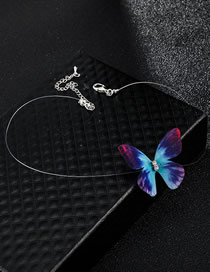 Fashion Blue Tulle Feather Butterfly Invisible Fish Line Necklace