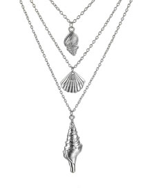 Fashion Silver Shell Size Conch Alloy Three-layer Necklace