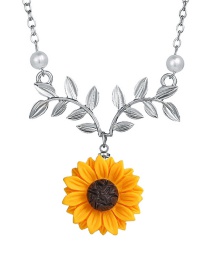 Fashion Silver Sunflower Leaf Flower Necklace