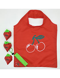 Fashion Cherry Polyester Folded Fruit Green Bag Shopping Bag