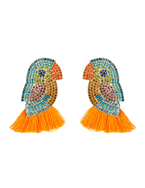 Fashion Orange Diamond Acrylic Parrot Bird Earrings