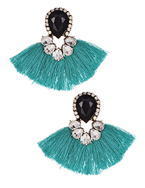 Fashion Lake Blue Alloy Diamond Drop Tassel Earrings