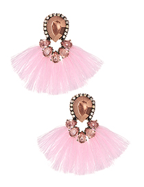 Fashion Light Pink Alloy Diamond Drop Tassel Earrings