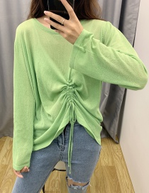 Fashion Green Drawstring Ice Silk Sweater Sunscreen Blouse