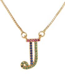 Fashion Golden J Copper Inlaid Zircon Letter Necklace