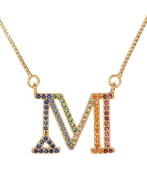 Fashion Golden M Copper Inlaid Zircon Letter Necklace