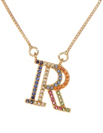 Fashion Golden R Copper Inlaid Zircon Letter Necklace