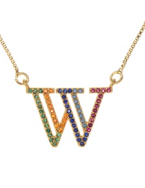 Fashion Golden W Copper Inlaid Zircon Letter Necklace