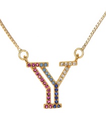 Fashion Golden Y Copper Inlaid Zircon Letter Necklace