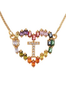 Fashion Golden T Copper Inlaid Zircon Love Letter Necklace