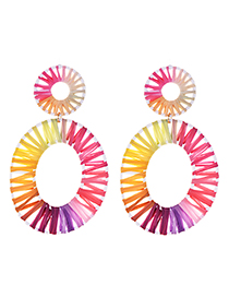 Fashion Powder Color Alloy Lafite Woven Elliptical Stud Earrings
