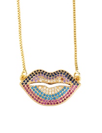 Fashion Colored Lips Micro-inlaid Zircon Sun Necklace