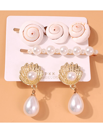 Fashion Golden Shell Alloy Conch Imitation Pearl Hair Clip Set