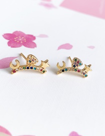 Fashion Gold Copper Inlaid Zircon Love Crescent Five-pointed Star Stud Earrings
