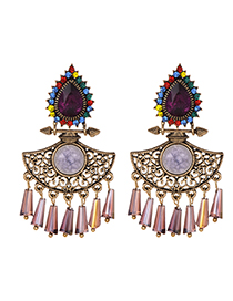 Fashion Purple Alloy Diamond Drop Tassel Earrings