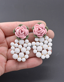 Fashion Flower Pink Pineapple Tassel Beads Earrings