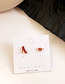 Fashion Red + White Cartoon Stars Moon Asymmetric Drop Glaze Earrings
