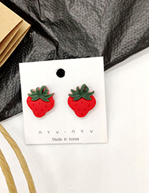 Fashion Strawberry Red  Silver Needle Fruit And Vegetable Earrings