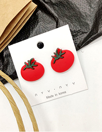 Fashion Tomato Red  Silver Needle Fruit And Vegetable Earrings