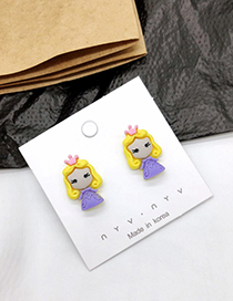 Fashion Princess Purple  Silver Pin Cartoon Earrings