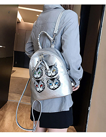 Silver Cat Print Backpack