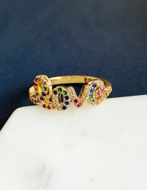 Fashion Gold Copper Inlaid Zircon Letter Love Ring
