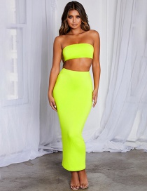 Fashion Fluorescent Yellow One Word Collar Exposed Umbilical Tube Top + High Waist Hip Skirt Suit