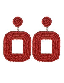 Fashion Red Felt Cloth Rice Beads Square Earrings