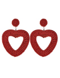 Fashion Red Felt Cloth Rice Beads Love Earrings