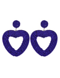 Fashion Royal Blue Felt Cloth Rice Beads Love Earrings