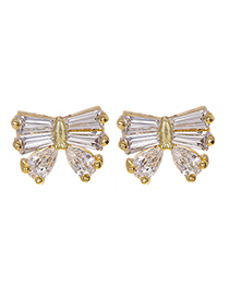 Fashion Gold Copper Inlaid Zircon Bow Earrings