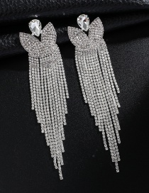 Fashion Silver + White Diamond Full Tassel Earrings