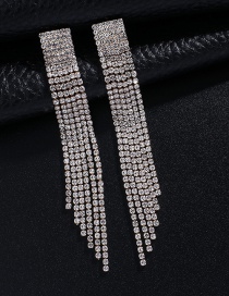 Fashion Gold + White Diamond Multi-row Color Diamond Tassel Earrings