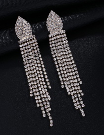 Fashion Gold + White Diamond Fringed Crystal Stud Earrings