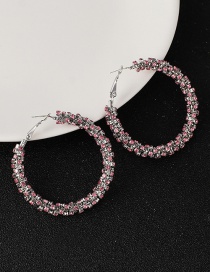 Fashion Silver + Pink Diamond Full Diamond Winding C-shaped Earrings