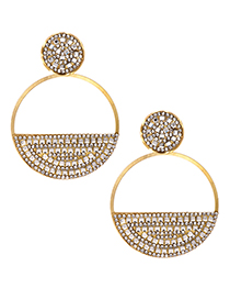 Fashion Round Diamond Alloy Pearl Studded Geometric Earrings