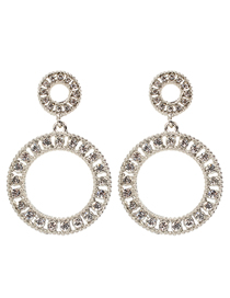Fashion Silver Geometric Diamond Circle Geometric Earrings