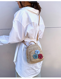 Flower Khaki Straw Pu Slung Shoulder Bag