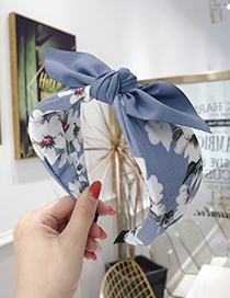 Fashion Blue Floral Fabric Bow Wide-brimmed Headband